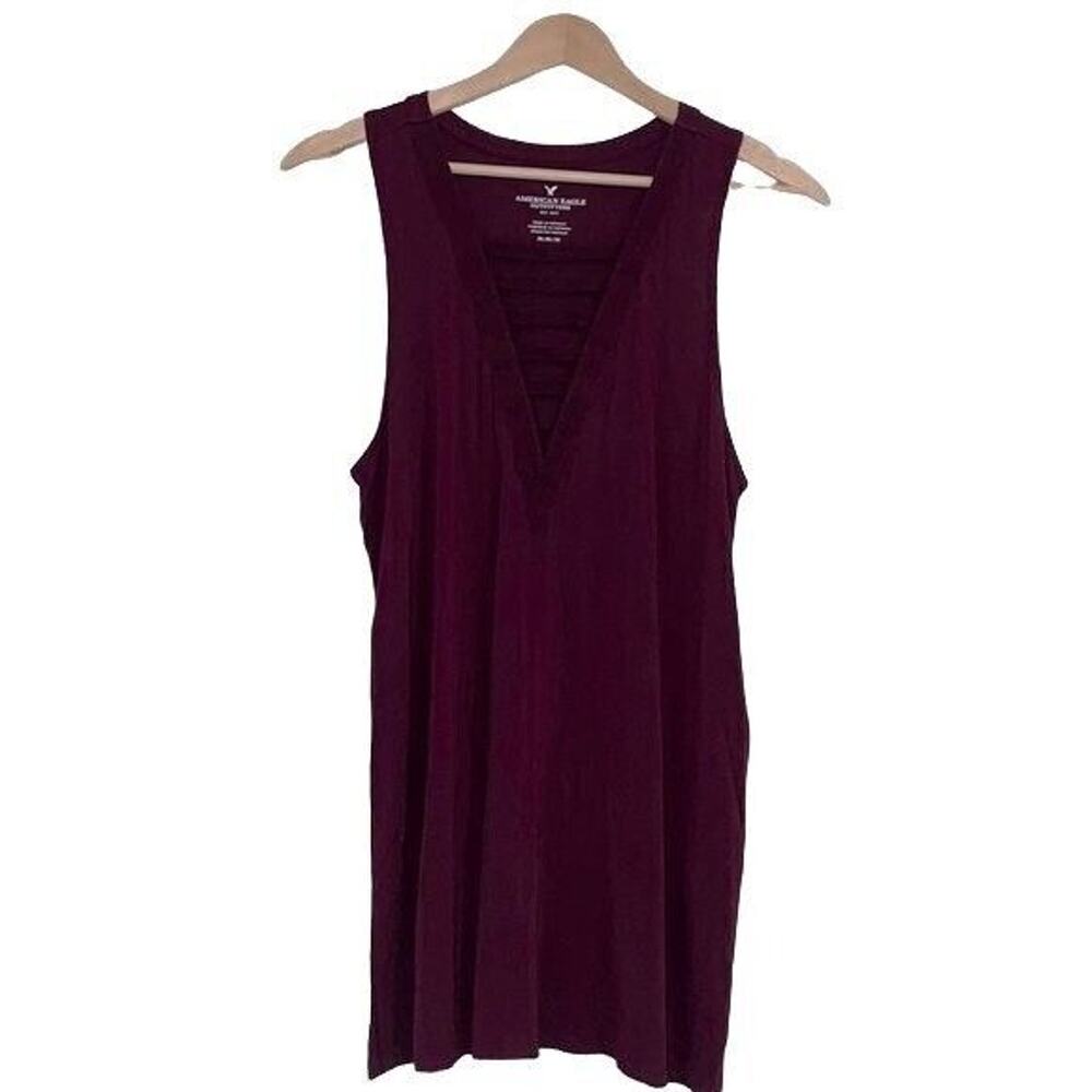 American Eagle Outfitters Maroon Lattice Front Tank Top (Size M)